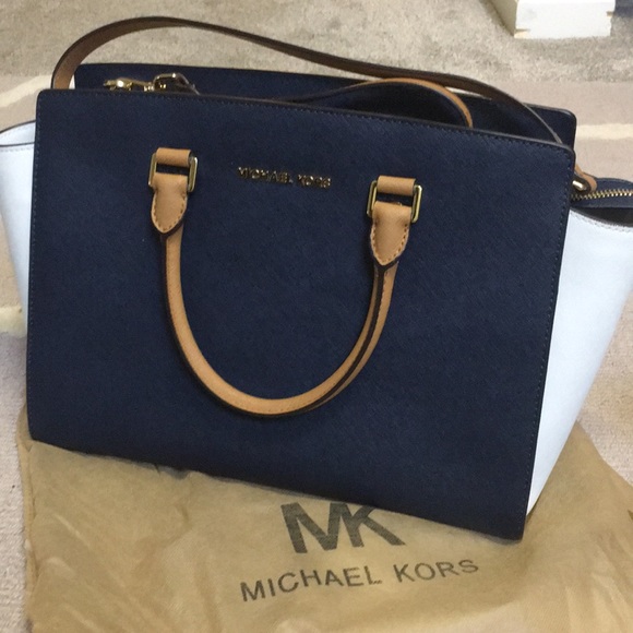 Handbags - MK two tone Navy/white large satchel